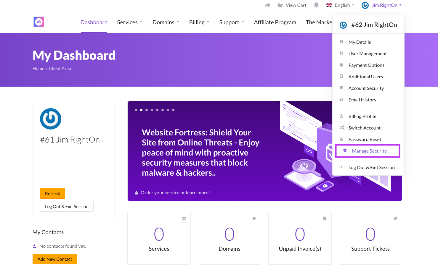 Select Manage Security option