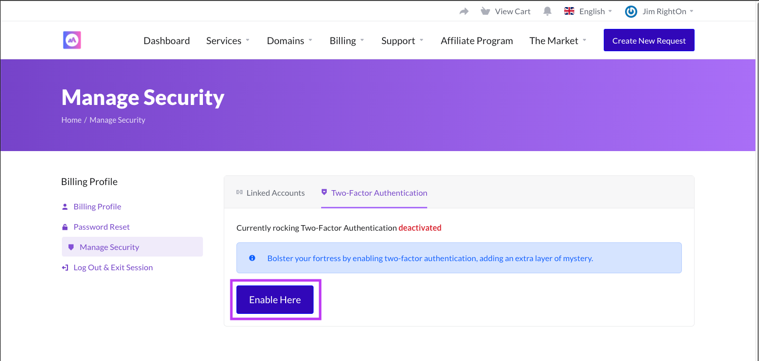 Select Enable Here to start configuration